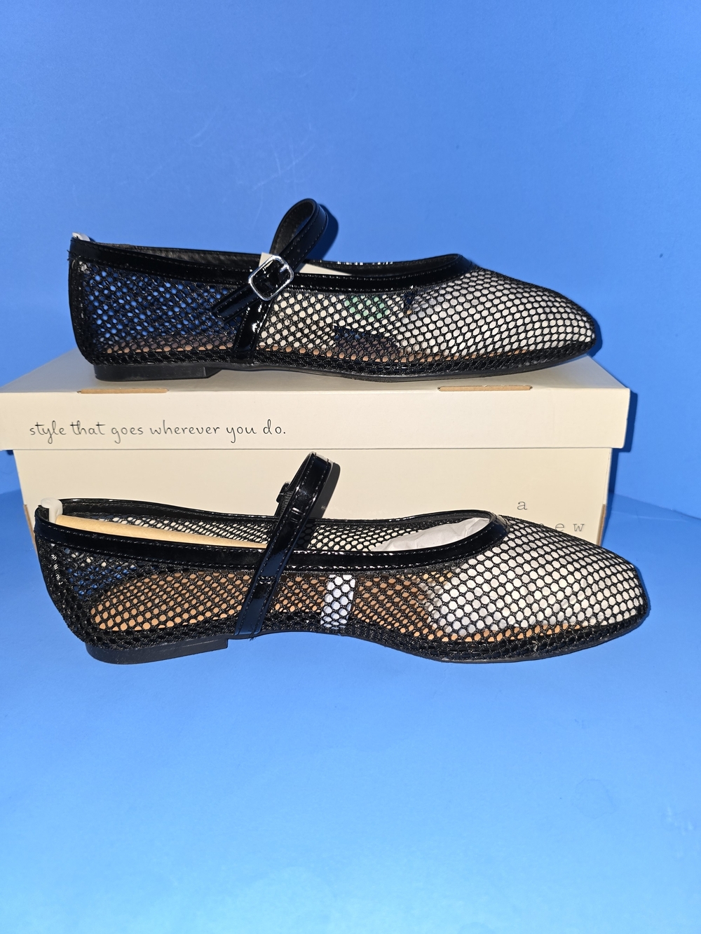 NWT A New Day Black Mesh Mary Jane Flats Size 8.5 - Picture 2 of 8